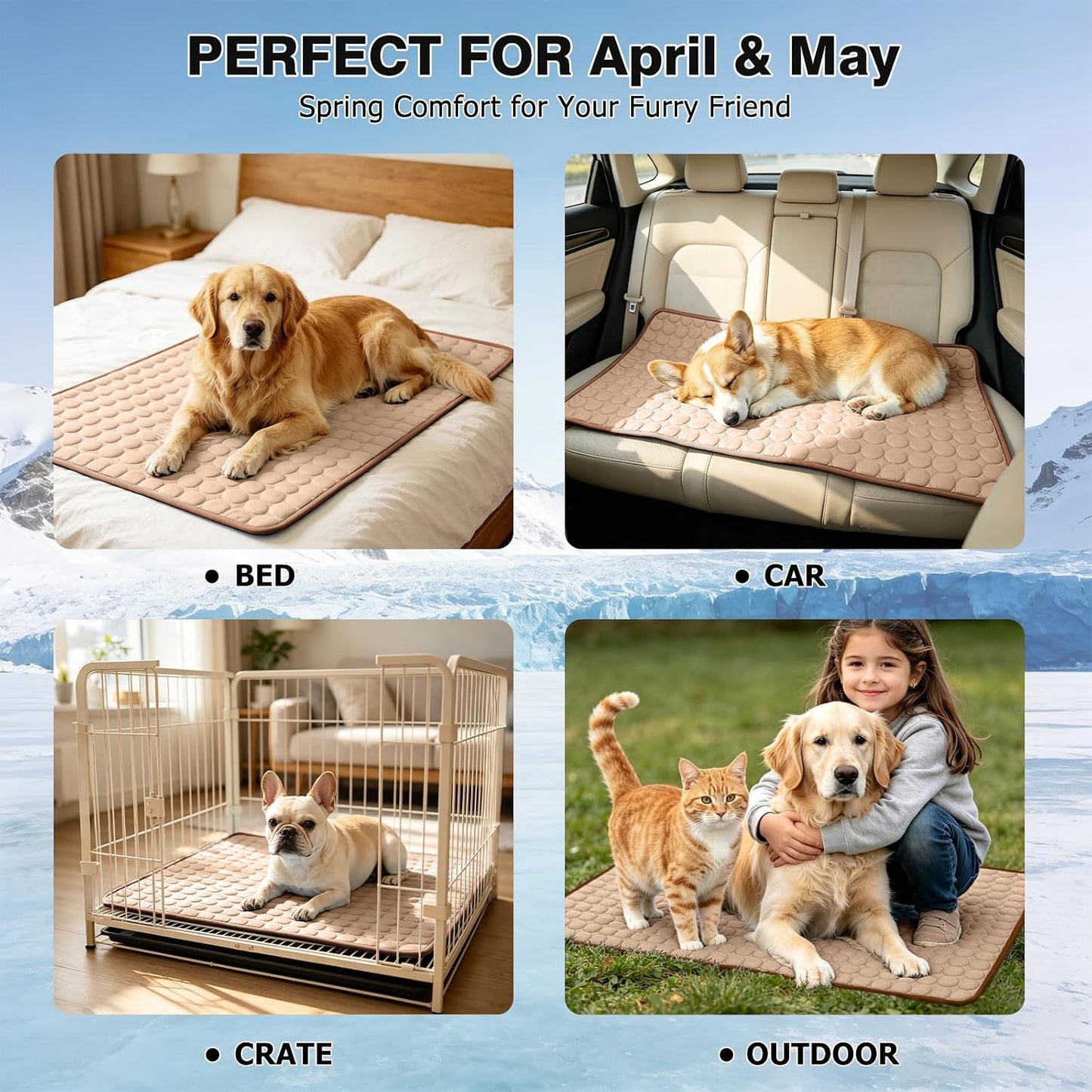 Dog Cooling Mat, Thick & Durable Cooling Mat for Dogs(Q-Max>0.4) | Arc-Chill Tech Washable & Non-Slip Cold Dog Bed Pad-For Pets Kennel, Crate, Sofa, Bed, Floor,Car Seats, Indoor & Outdoor Use